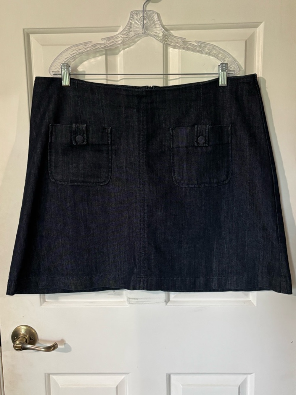 Boden Dark Denim Mini Skirt with Front Patch Pockets